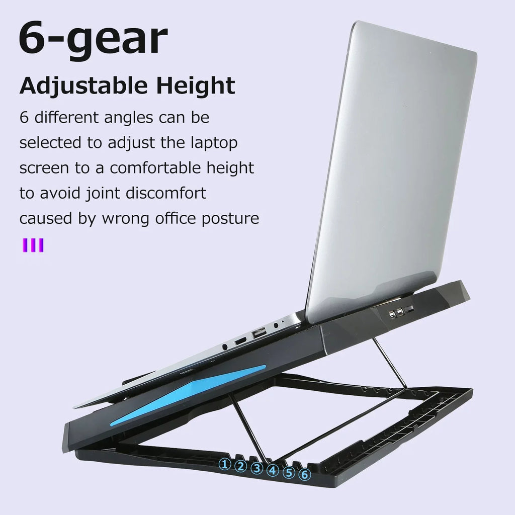 Foldable Notebook Cooling Stand with 6 Fans, Adjustable Height and Low Noise Operation