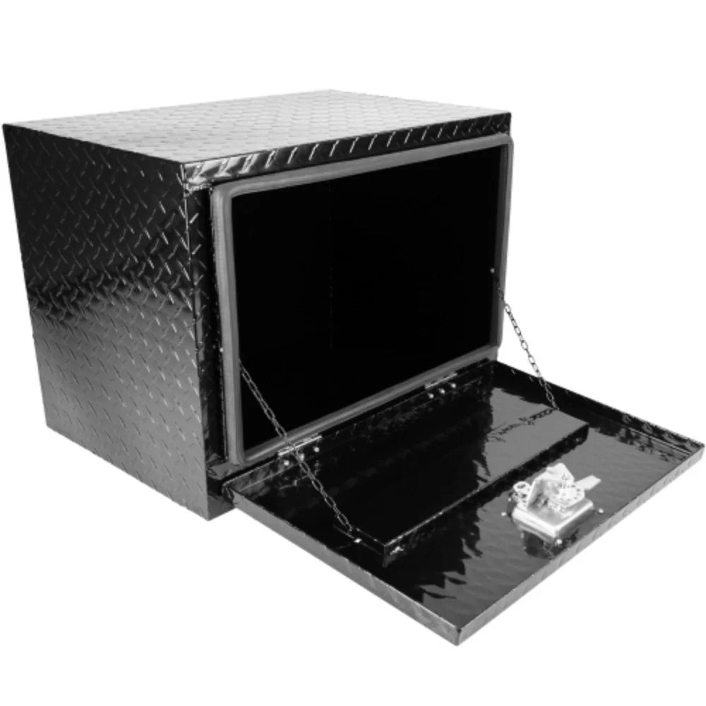 24 Inch Aluminum Stripes Plated Tool Box Pick Up Truck Bed RV Trailer Toolbox Fluid Square Storage Organizer with Lock and Keys - Black Black + Aluminum + Square box + 24"(24.2"×17.1"×17.9")