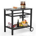 Homhougo—Barbecue truck Pizza Oven rack,Stainless steel portable barbecue truck Grill prep table with wheels and hooks,side handles,Two Grill truck tabletop grill Cooking station,Bar,Camping, Family
