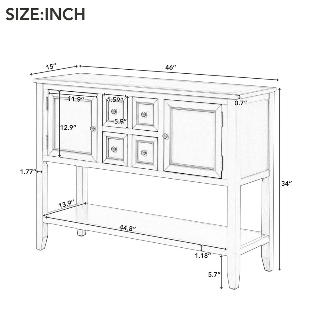 Vintage Ample Storage Cambridge Series Espresso Console Table with Four Small Drawers and Bottom Shelf for Living Rooms Entrances and Kitchens - TREXM (OLD SKU WF190263AAP)