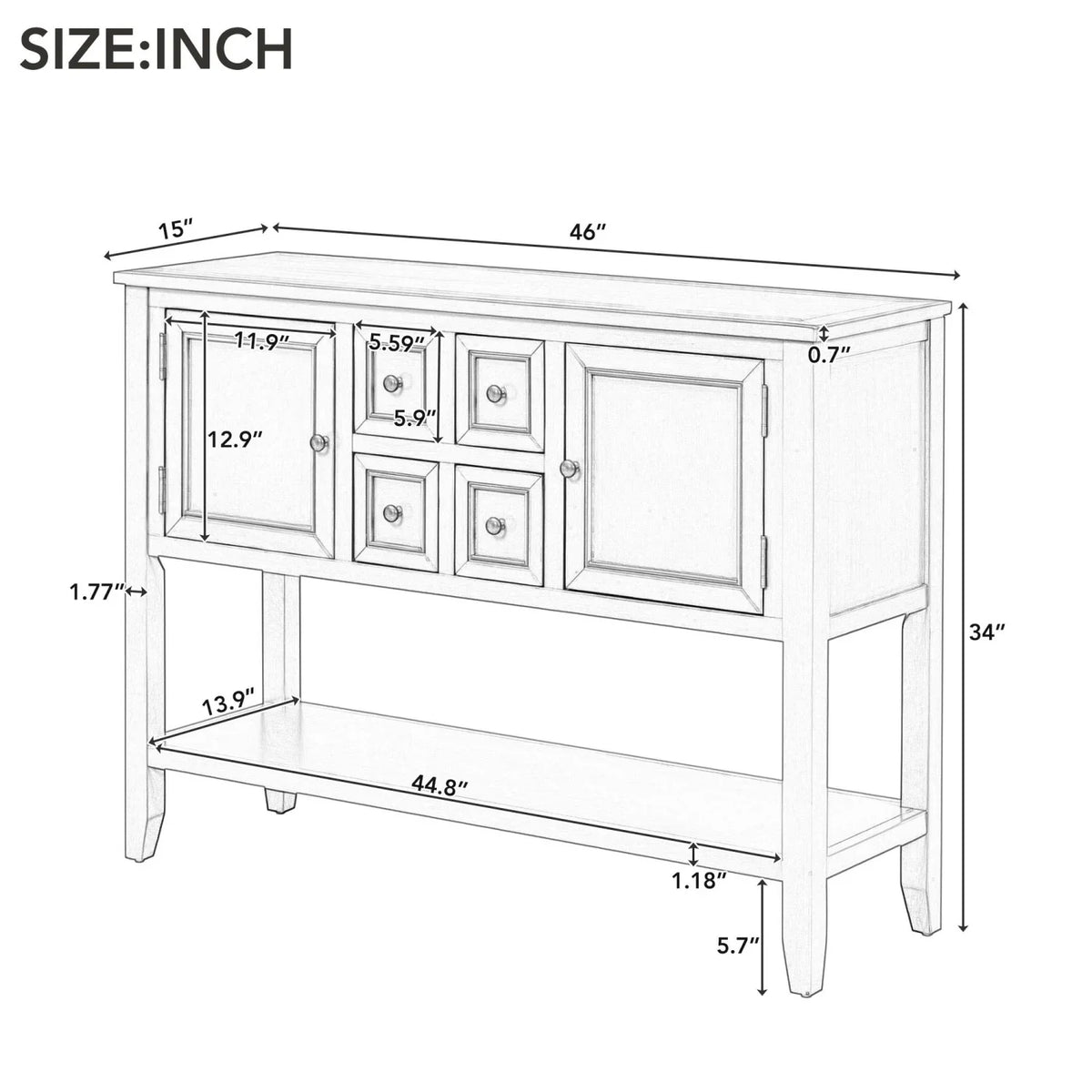 Vintage Ample Storage Cambridge Series Espresso Console Table with Four Small Drawers and Bottom Shelf for Living Rooms Entrances and Kitchens - TREXM (OLD SKU WF190263AAP)