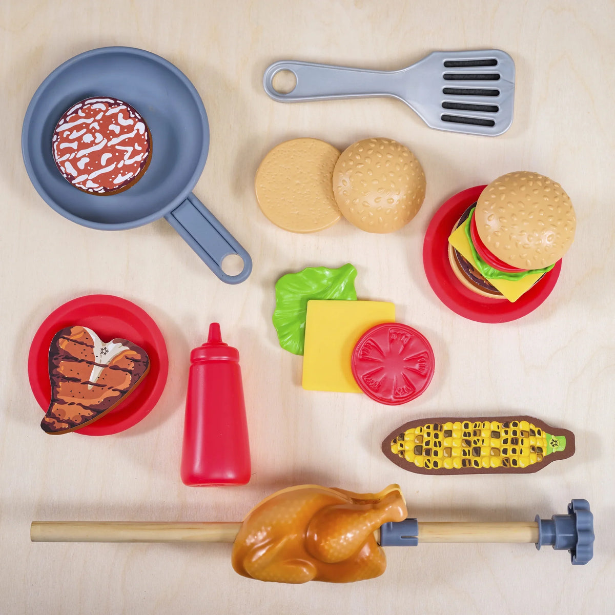 KidKraft Spin & Reveal Wooden Grill & Play Kitchen with Liquid Food & 21 Accessories