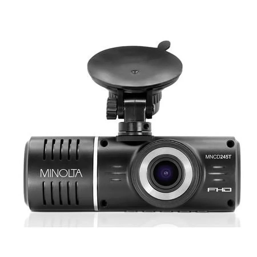 MNCD245T Full HD Front and Rear View 2.45" LCD Monitor Dash Camera with 3-Channel Recording, Black