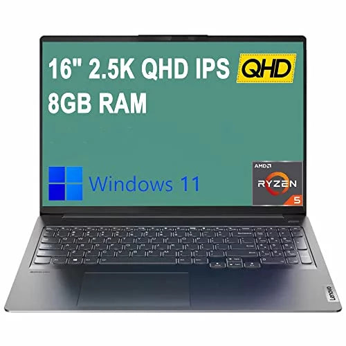 Ideapad 5 Pro Notebook 16 inch 2.5K QHD IPS Display, Core Ryzen 5 5600H, 8GB RAM, 1TB SSD, Wi-Fi, Bluetooth, Windows 11, Bundle with JAWFOAL