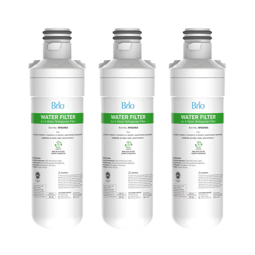 Brio Refrigerator Liquid Filter Replacement 3 Pack Compatible With LGLT1000P, LT1000PC, LT1000PCS, LT-1000PC