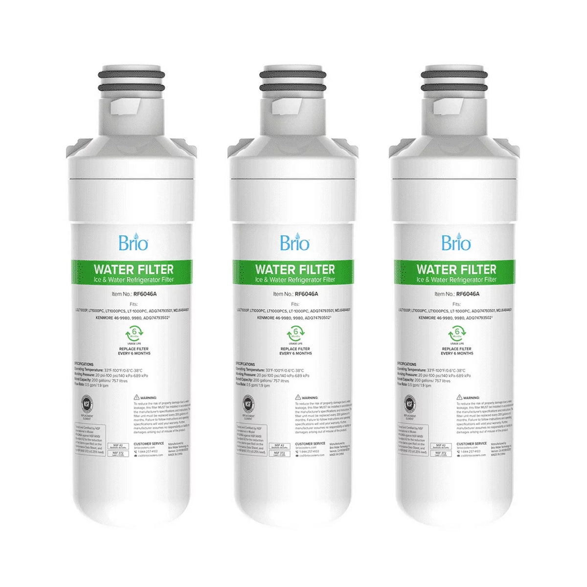 Brio Refrigerator Liquid Filter Replacement 3 Pack Compatible With LGLT1000P, LT1000PC, LT1000PCS, LT-1000PC