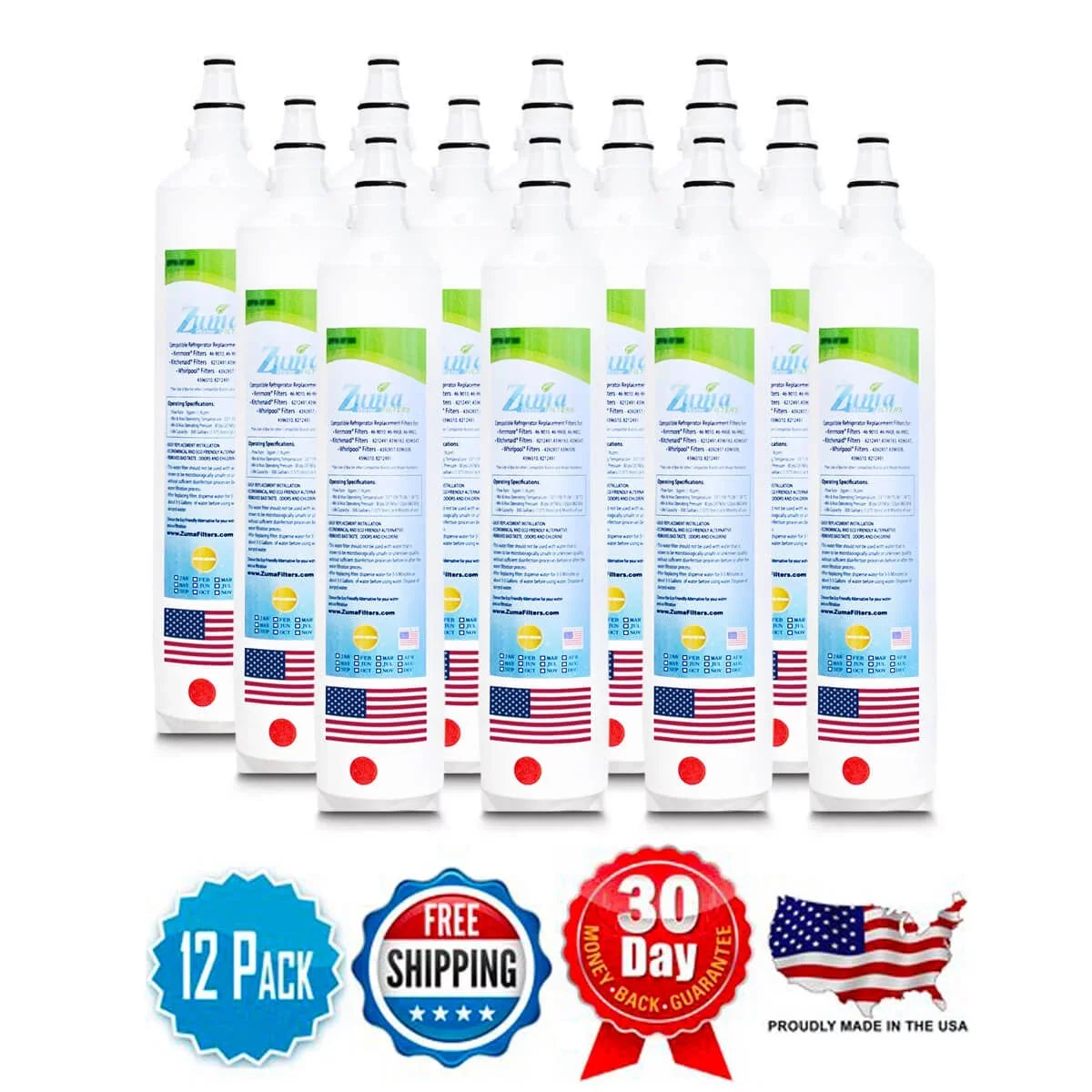 ZUMA Brand , Fluid Filters , Model # ZWFZ1-RF750 , Compatible with Subzero® 4204490 - 12 Pack - Made in U.S.A.