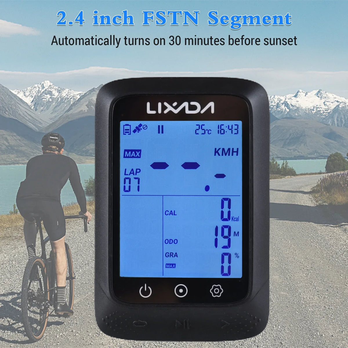 Lixada Wireless Bike GPS Computer with ANT+ Sensor Liquid 2.3in BT Compatible Strava APP Altitude Gradient