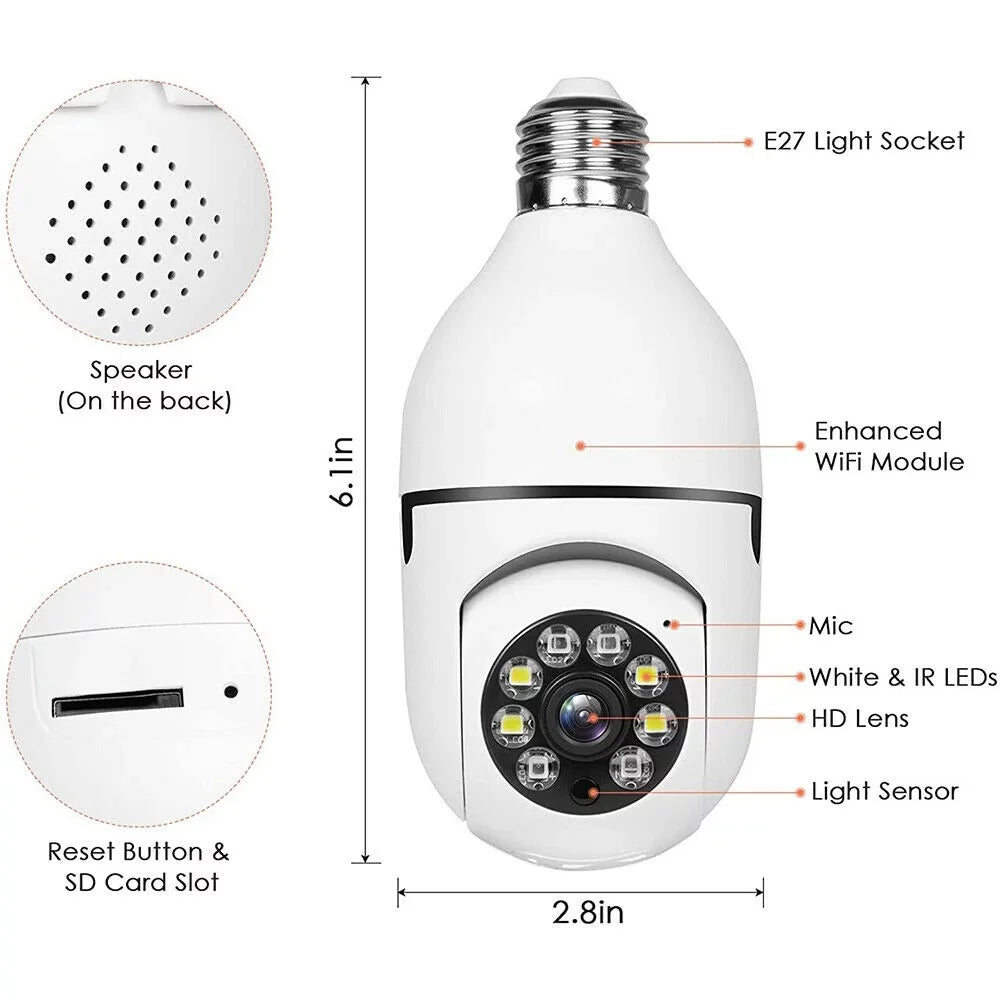 JahyShow 5GHz E27 Light Bulb Camera, 1080P Home Surveillance Cameras Wireless CCTV with 360 Degree Panoramic View Lens, Night Vision, Remote Viewing, Motion Detection, Two Way Audio (2 Pack)
