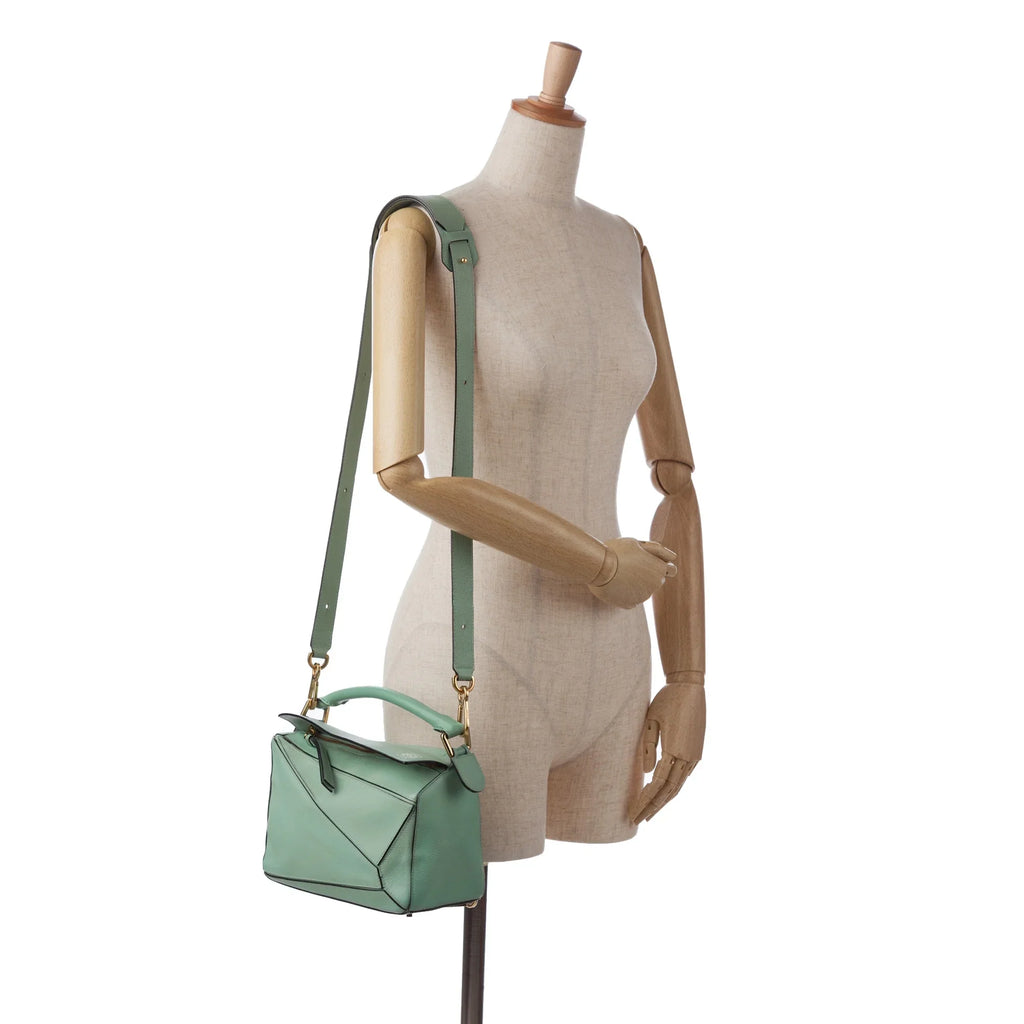 Pre-Owned Authenticated LOEWE Small Puzzle Satchel Calf Leather Green Unisex (Good)