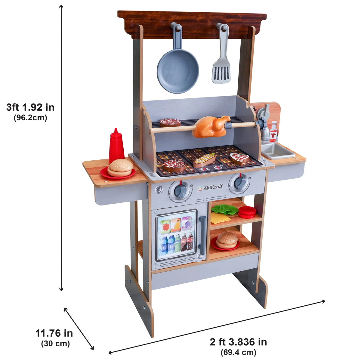 KidKraft Spin & Reveal Wooden Grill & Play Kitchen with Liquid Food & 21 Accessories