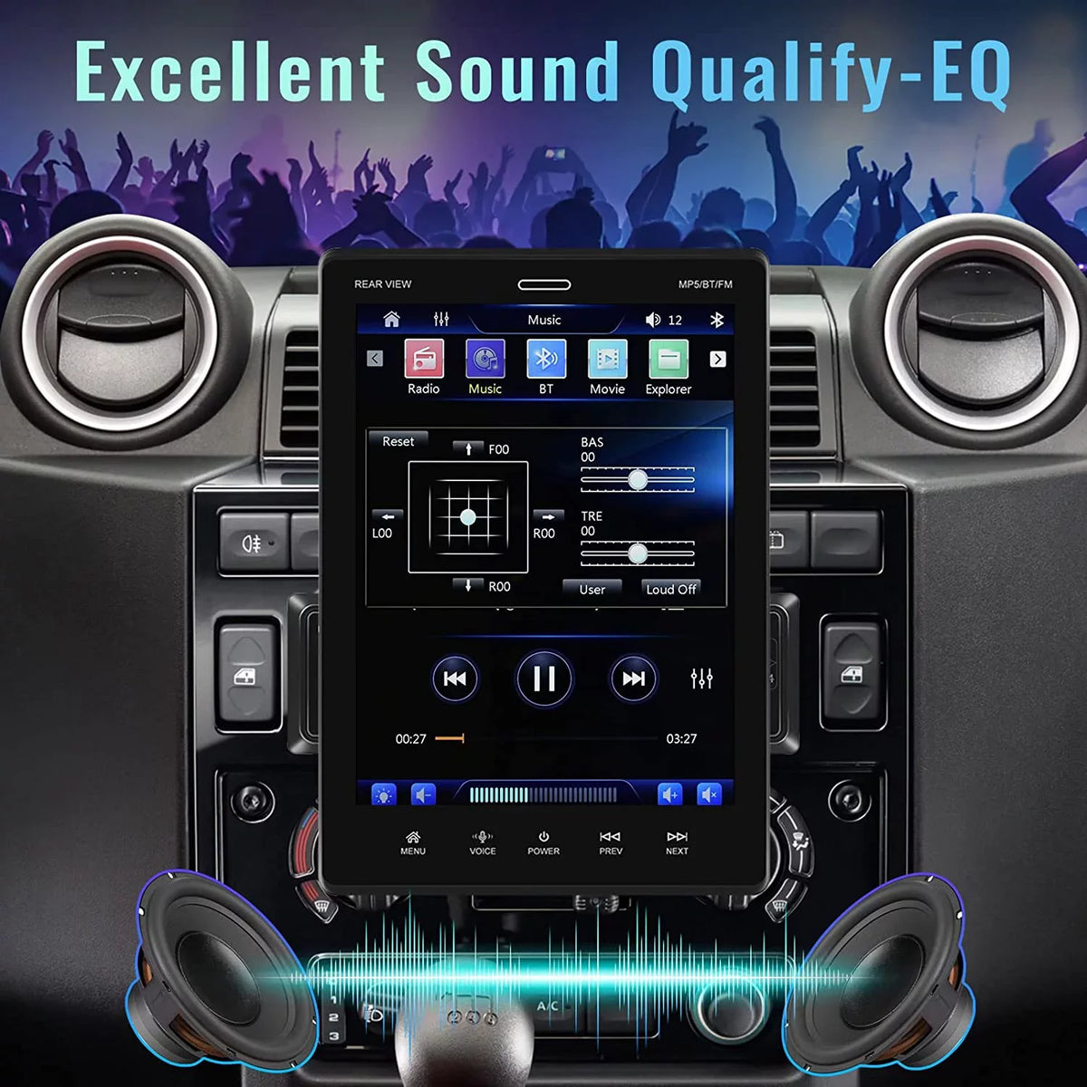 Podofo Single Din 9.5'' Car Stereo with Carplay Android Auto HD Touch Display Car MP5 Player Car Radio Bluetooth Mirror Link USB FM,with 12 LED Rear Camera