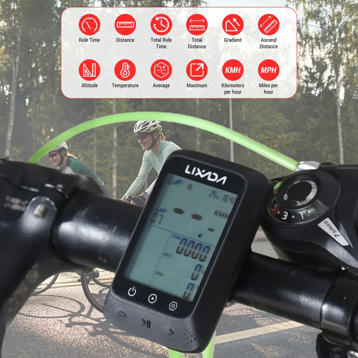 Lixada Wireless Bike GPS Computer with ANT+ Sensor Liquid 2.3in BT Compatible Strava APP Altitude Gradient