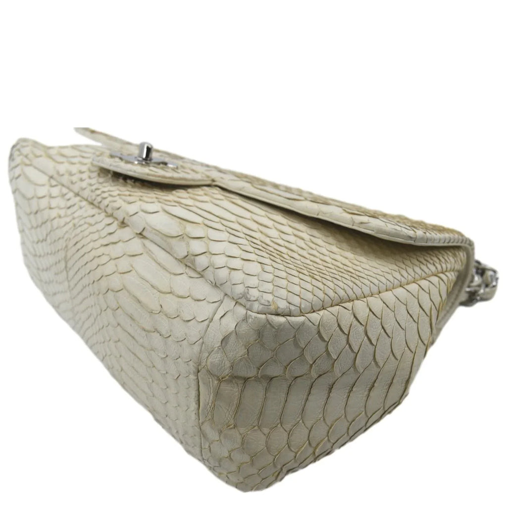 Pre-Owned CHANEL Flap Python Leather Crossbody Bag Ivory
