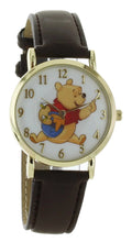 Disney Winnie The Pooh Rotating Bees Gold Tone Case With Brown Leather Band Analog Watch WP5003