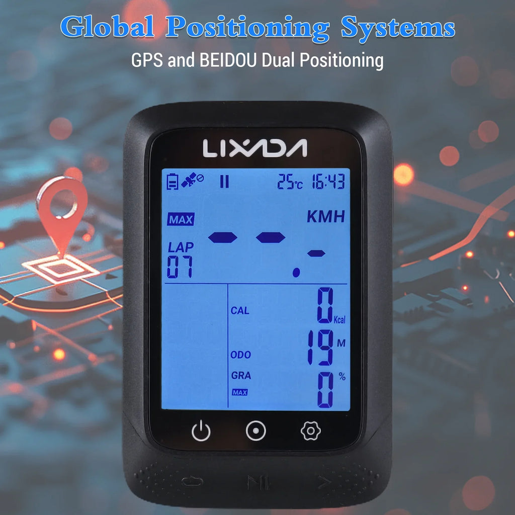 Lixada Wireless Bike GPS Computer with ANT+ Sensor Liquid 2.3in BT Compatible Strava APP Altitude Gradient