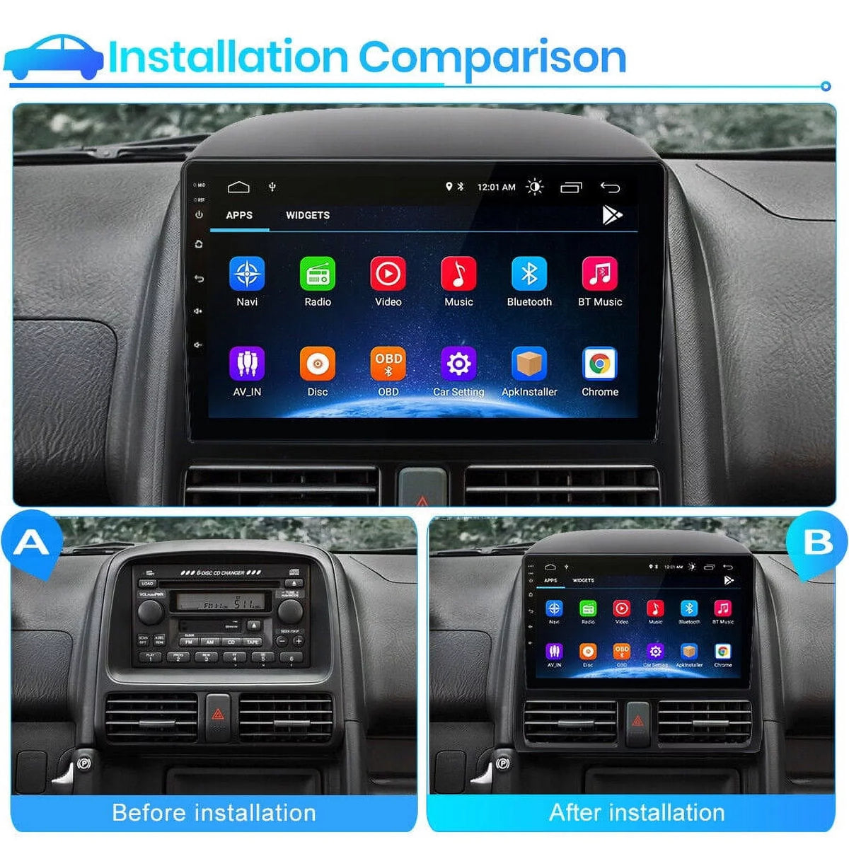 AWESAFE Carplay Car Stereo Radio for Honda CRV 2001 2002 2003 2004 2005 2006,1+32GB 9 Inch Touch Display with Android Auto GPS Navigator Bluetooth WiFi FM Radio Mirror Link