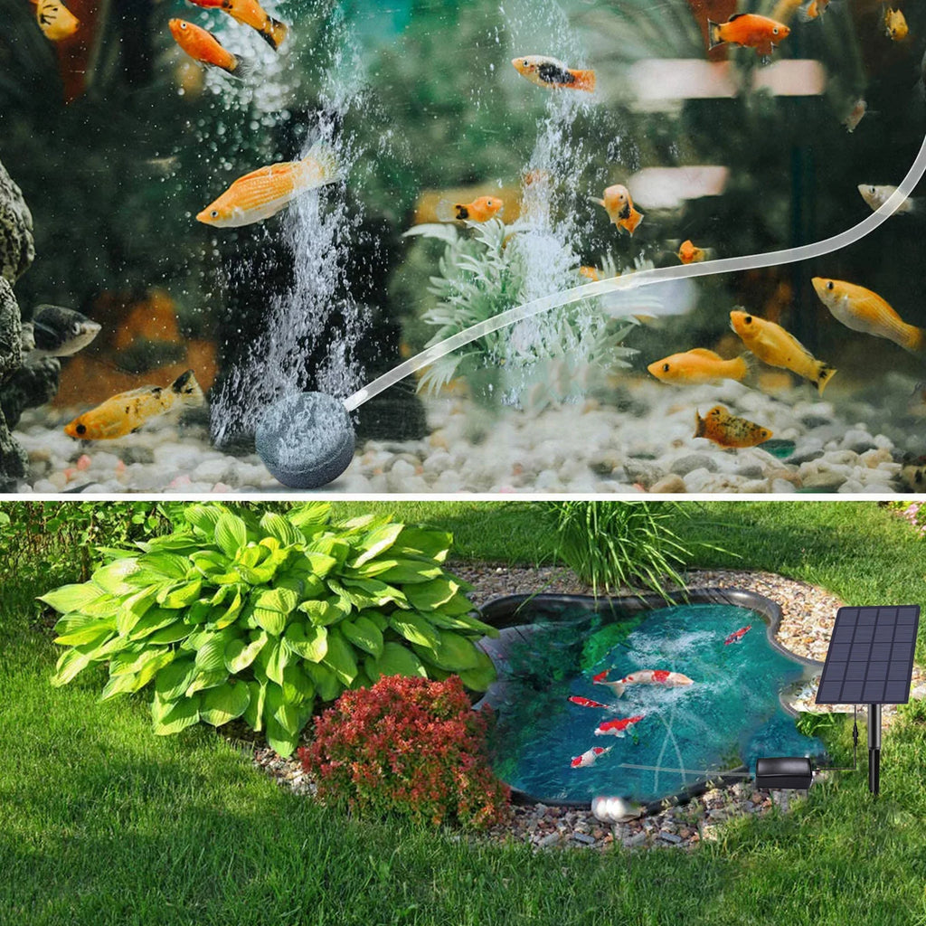 Lixada Solar Pump Fish Tank Aerator 2W Plug-in with Bubble Stones Channel for Aquarium Pond Pool Garden
