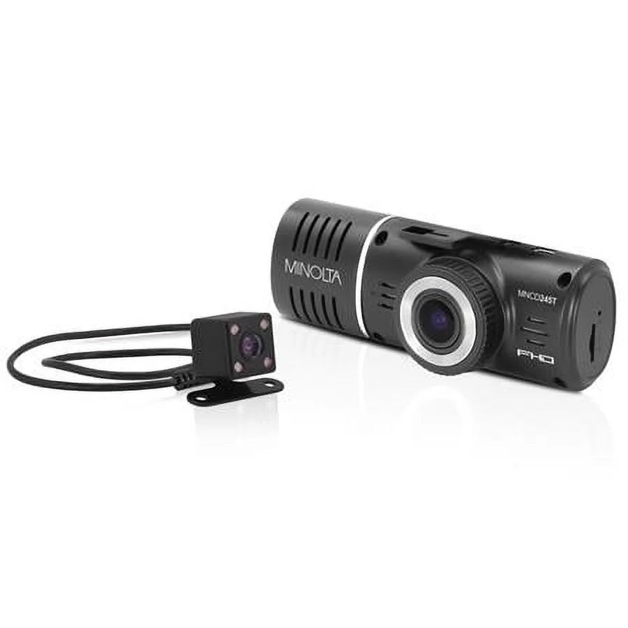 MNCD245T Full HD Front and Rear View 2.45" LCD Monitor Dash Camera with 3-Channel Recording, Black
