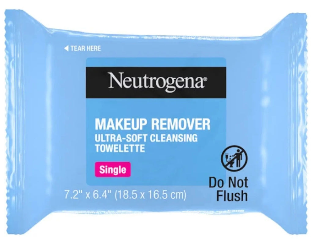 Neutrogena Makeup Remover Cleansing Towelette Singles, Daily Face Wipes to Remove Dirt, Oil, Makeup & Liquid (Pack of 3)