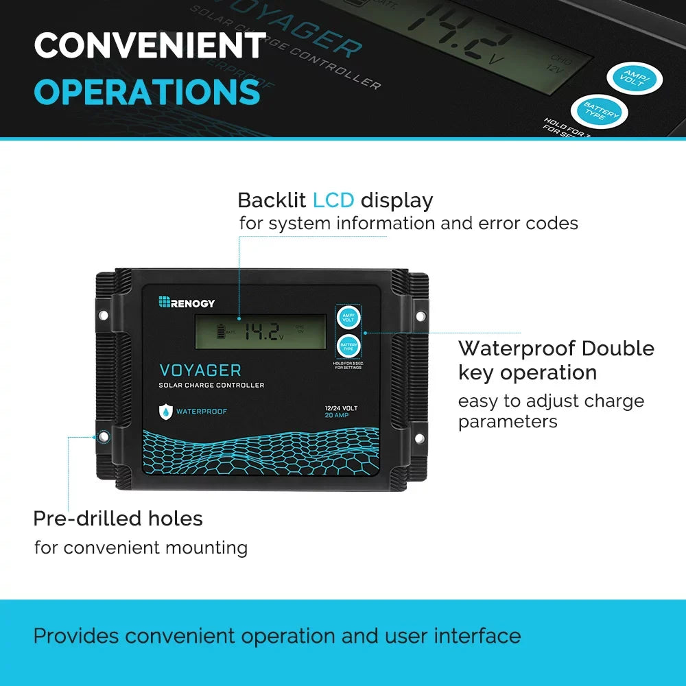 Renogy New Edition Voyager 20A PWM Fluid Solar Charge Controller