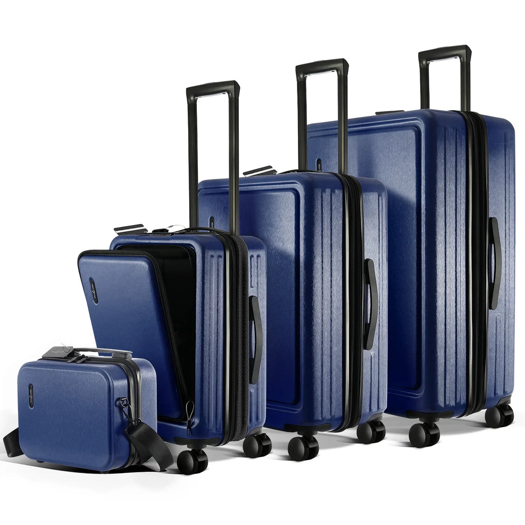 StorageBud 4 Piece Hardshell Exapandable Luggage Set, Spinner Luggage Suitcase Set, Navy Blue
