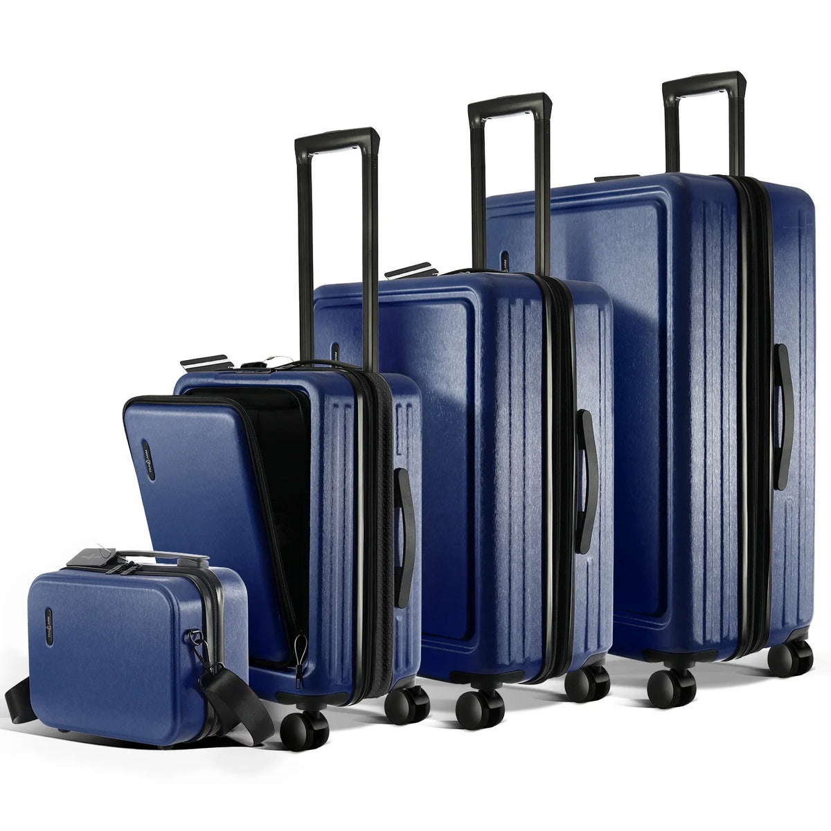 StorageBud 4 Piece Hardshell Exapandable Luggage Set, Spinner Luggage Suitcase Set, Navy Blue