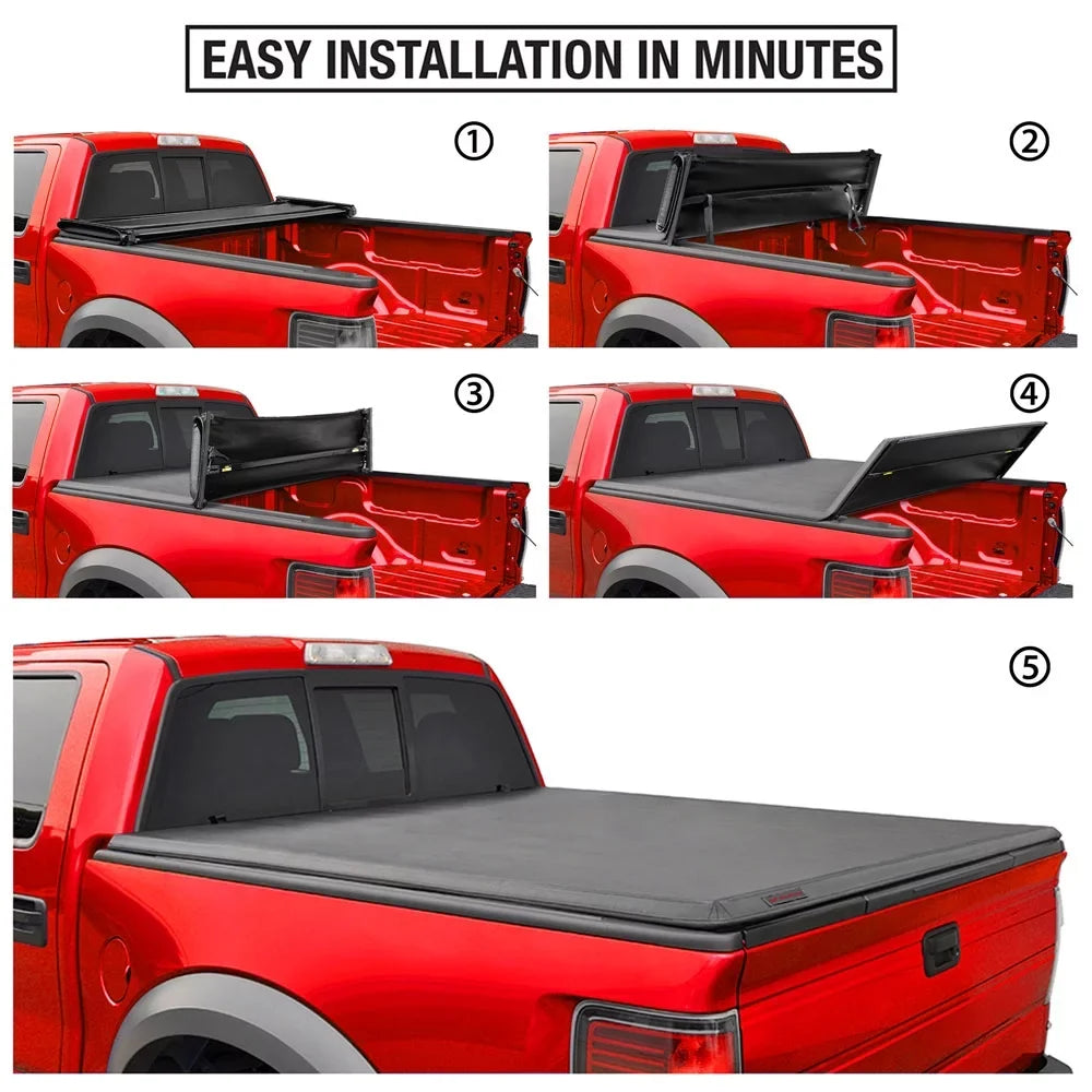 MaxMate Soft Quad-fold Truck Bed Tonneau Cover Compatible with 2002-2018 Dodge Ram 1500; 2003-2023 2500 3500; 2019-2023 Classic | 6'4" (76") Bed | TCD484011