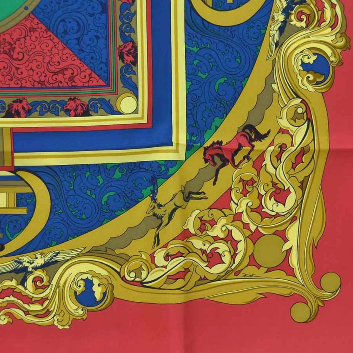 Pre-Owned Hermes HERMES Scarf Carre 90 ANIMAUX SOLAIRES Silk Red/Multicolor Women's (Good)