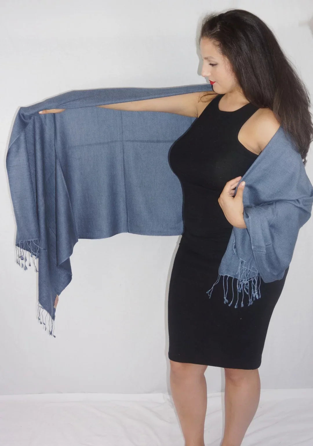 Shawl/Shawls/Scarf/Scarves/Wrap/Stole/Muffler/Cape/Ruana/Blanket/Throw/Pashmina Shawl/Cashmere Scarf/Wool/Silk (Slate Grey Regular Shawl)