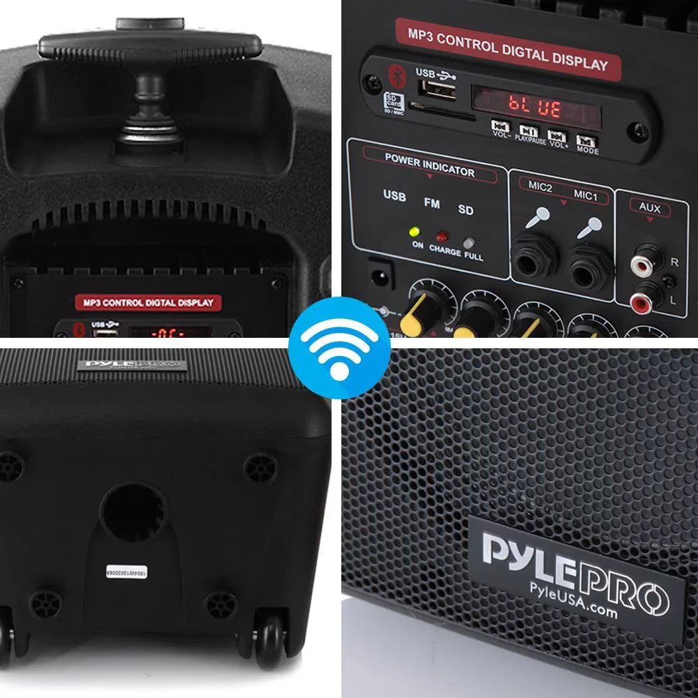 Pyle Wireless Portable PA Speaker System - 360W Bluetooth Compatible Battery Powered Rechargeable