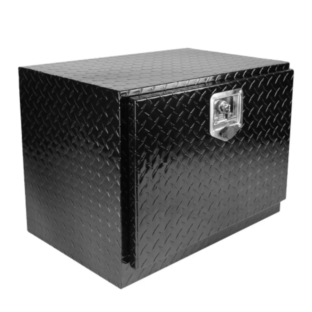 24 Inch Aluminum Stripes Plated Tool Box Pick Up Truck Bed RV Trailer Toolbox Fluid Square Storage Organizer with Lock and Keys - Black Black + Aluminum + Square box + 24"(24.2"×17.1"×17.9")
