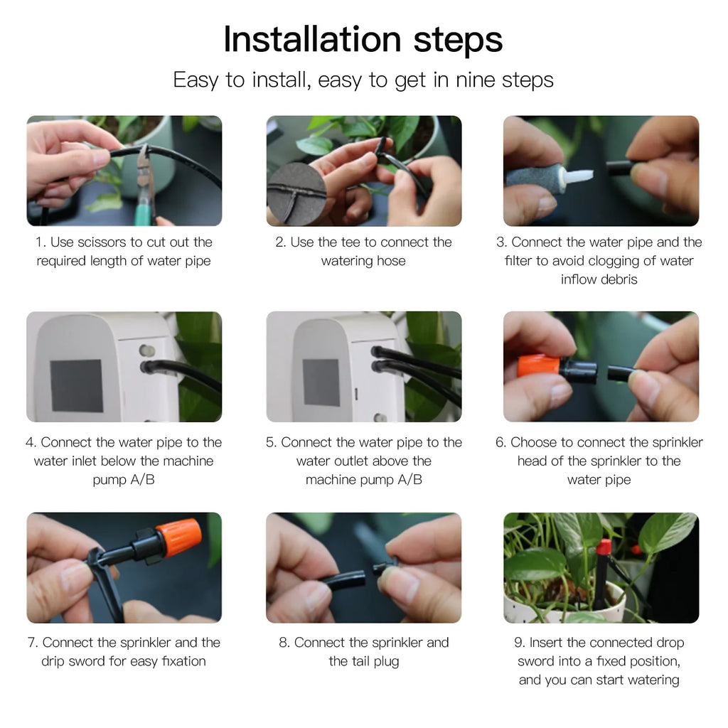 Lixada WiFi Smart Liquid System with Dual Pump Programmable Time Setting Solar Panel USB Charging Built-in Battery Suitable for Home Garden