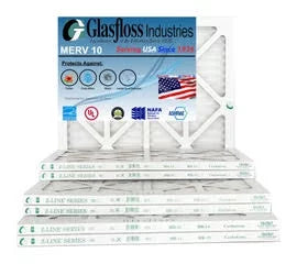 Glasfloss 18x25x1 - MERV 10 -Qty:6 - Furnace Air Filter - Made in USA (Actual Size: 17.5 x 24.5x7/8 inch)