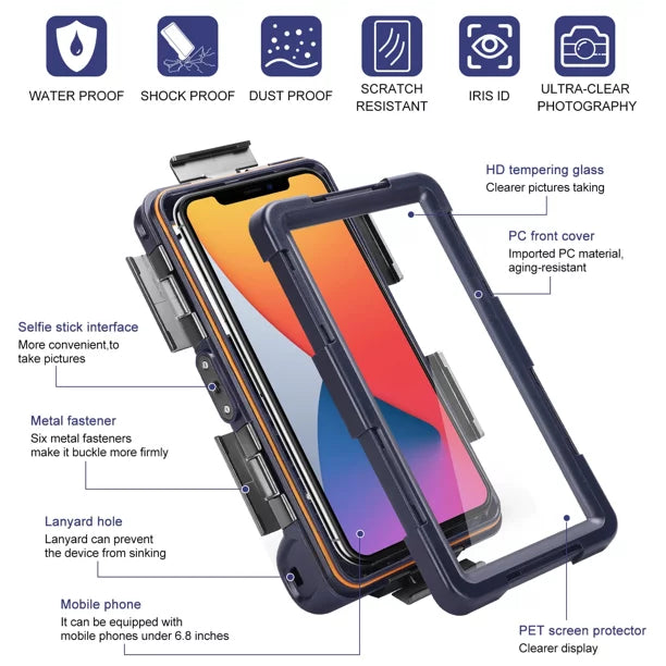 UrbanX Professional [15m/50ft] Swimming Diving Surfing Snorkeling Photo Video Fluid Protective Case Fluid Housing for Eluga A2 And all Phones Up to 6.9 Inch LCD with Lanyard