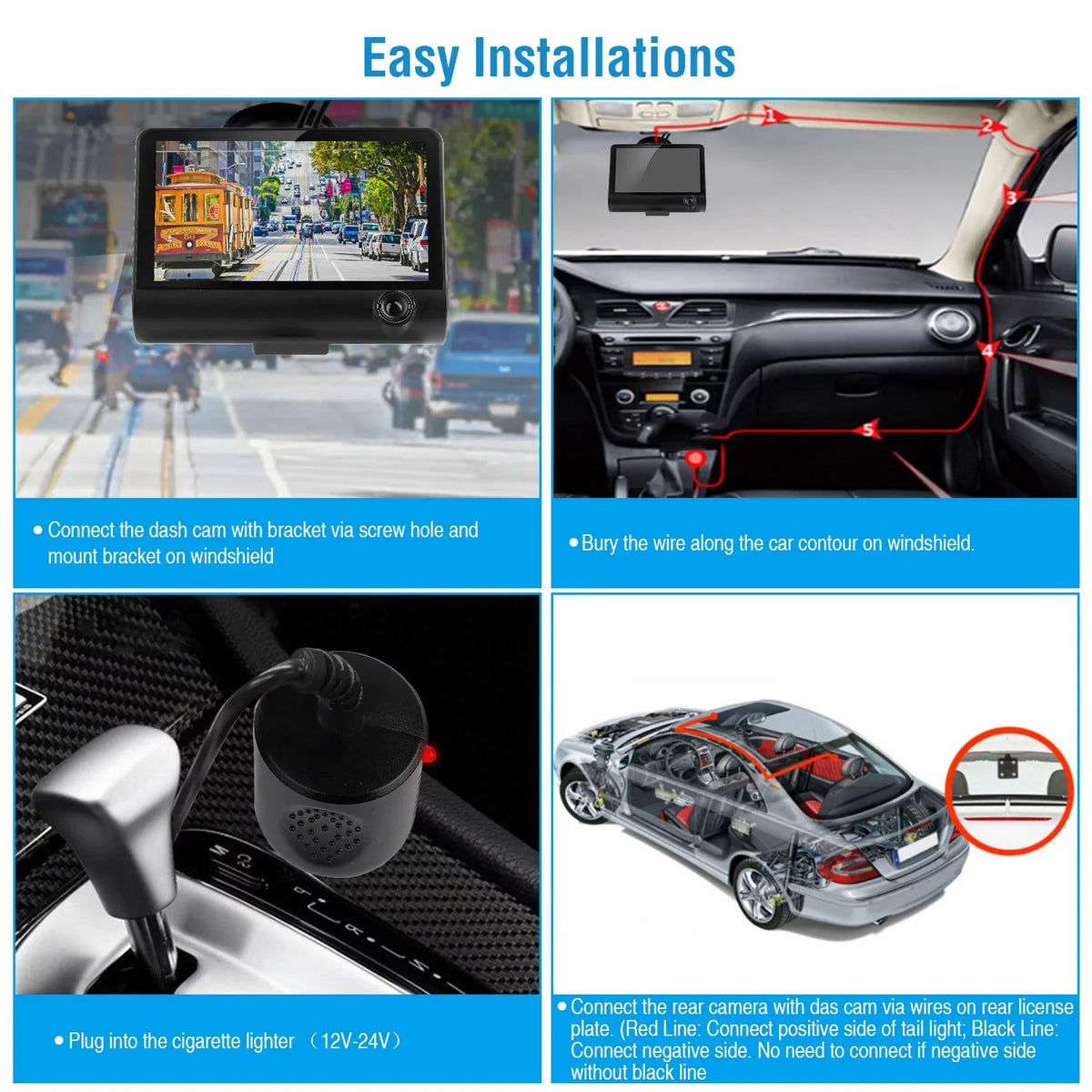 iMouTEK 1080P Touch Monitor Car Dash 4in Cam Dash Camera Front and Rear Camera with G-Sensor Loop Recording Motion Detection