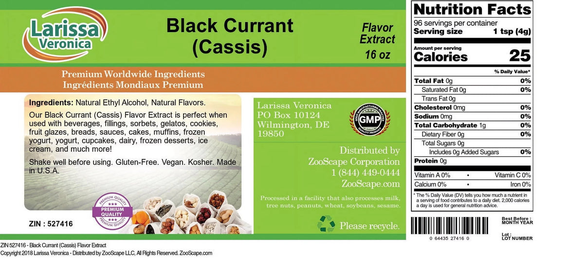 Larissa Veronica Black Currant (Cassis) Flavor Extract, (Black Currant (Cassis), 16 oz, 2-Pack, Zin: 527416)