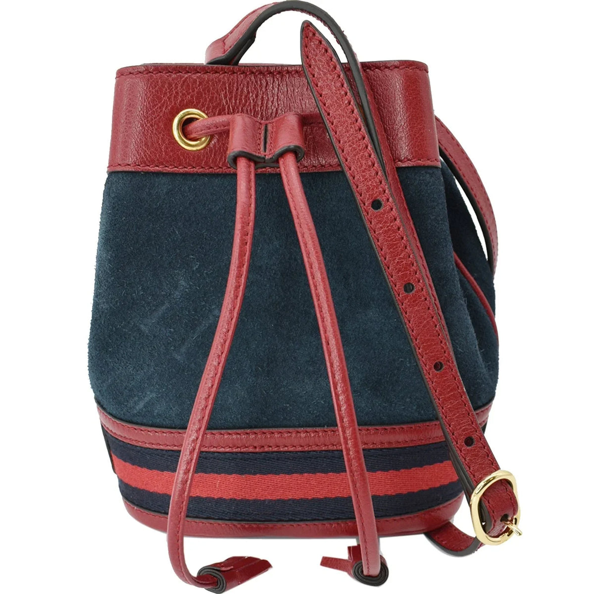 Pre-owned GUCCI Ophidia Mini Leather Trimmed Suede Bucket Bag Blue 550620
