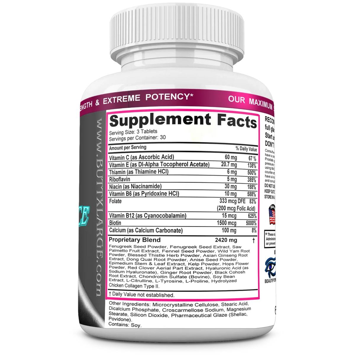 BUTT X-L-ADVANCE Butt and Booty Formula. Get Bigger Buttocks Vitamins, Minerals, Herbs and Amino Acids. Supplements. 90 Tablets