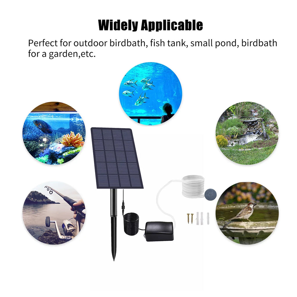 Lixada Solar Pump Fish Tank Aerator 2W Plug-in with Bubble Stones Channel for Aquarium Pond Pool Garden