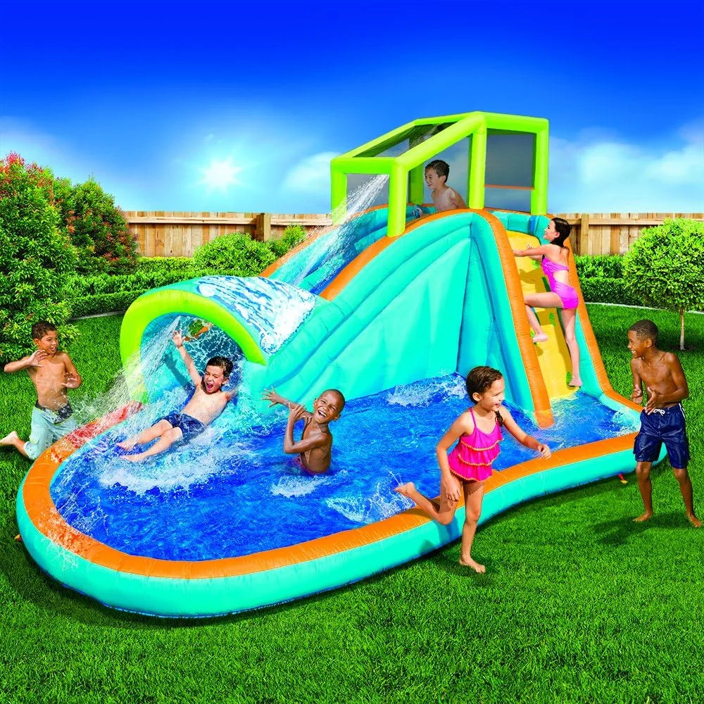 Banzi Inflatable Fluid Slide - Huge Kids Pool (14 Feet Long by 8 Feet High) with Built in Sprinkler Wave and Fluid Wall