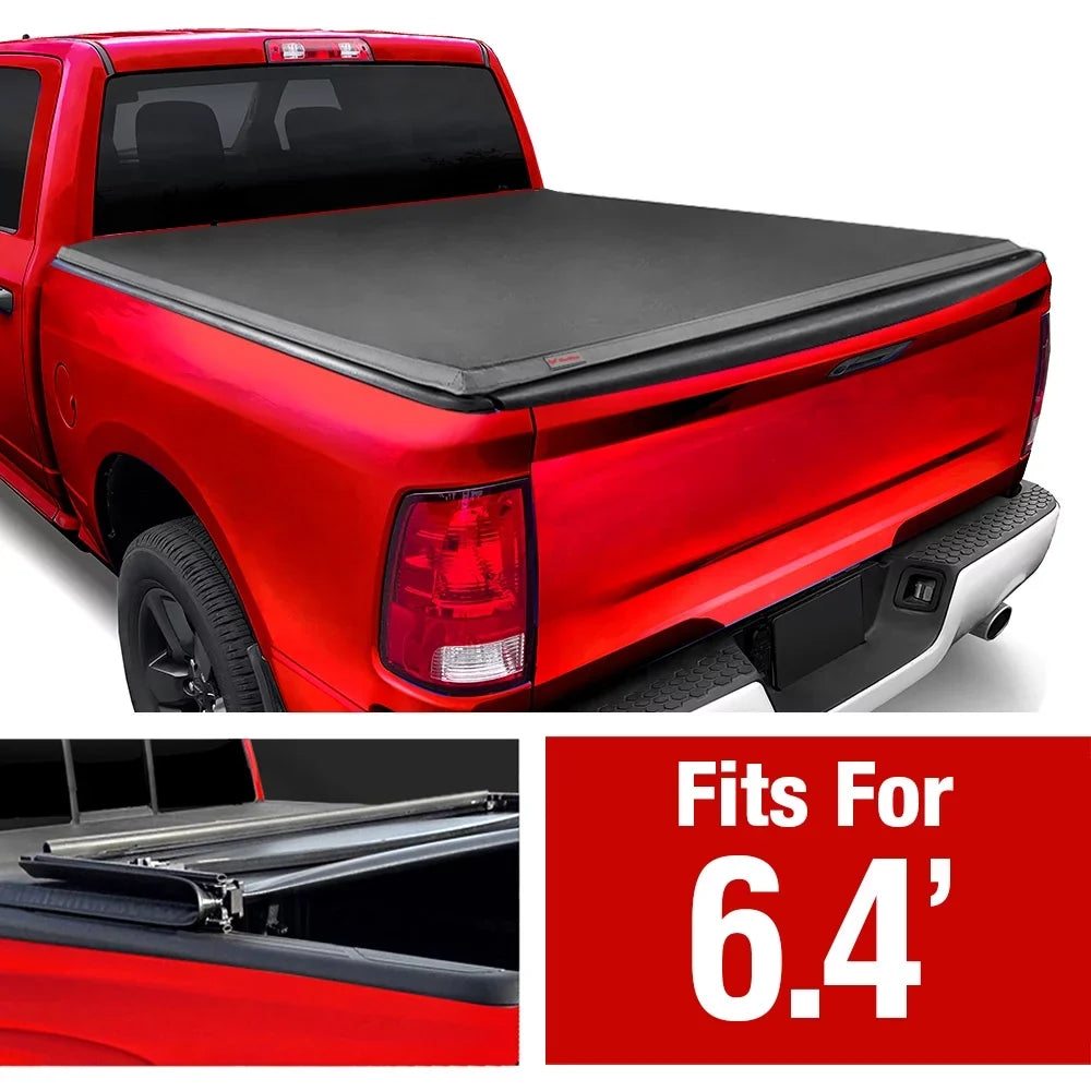 MaxMate Soft Quad-fold Truck Bed Tonneau Cover Compatible with 2002-2018 Dodge Ram 1500; 2003-2023 2500 3500; 2019-2023 Classic | 6'4" (76") Bed | TCD484011