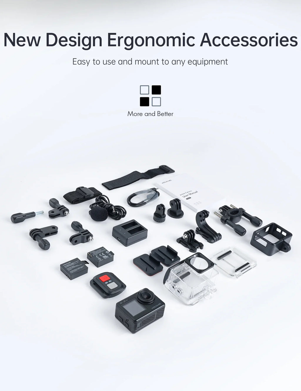 WOLFANG Action Camera 4K 24MP WiFi Vlogging Camera Liquid 40M with Remote Control IP68 Fluid Case
