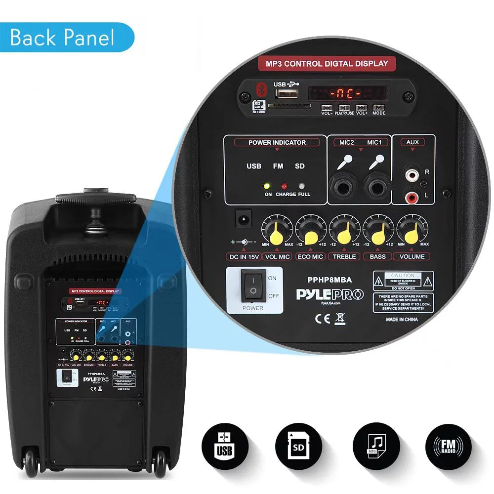 Pyle Wireless Portable PA Speaker System - 360W Bluetooth Compatible Battery Powered Rechargeable