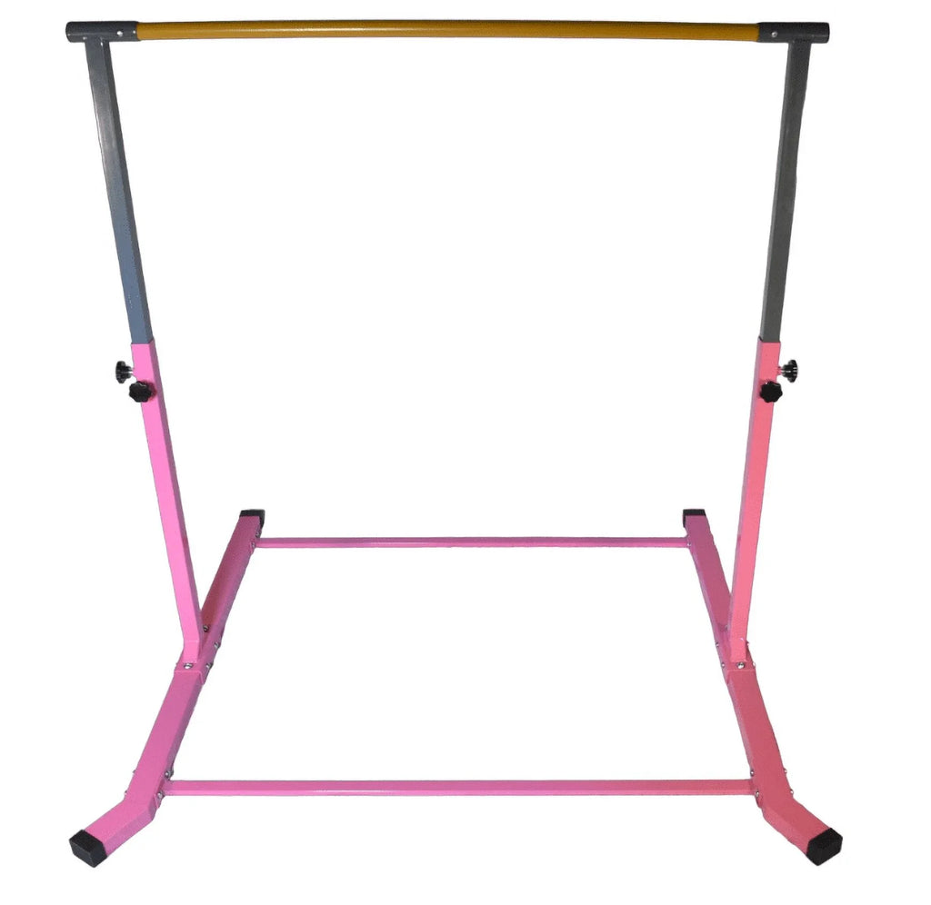 Balançoire Gymnastics Bar for Kids Expandable Kip Bar 3 FT to 5 FT Gymnastics BAR Horizontal Bar, Height Adjustable Junior Training Bar HD Strong Curved Legs Home Gym Gymnastic Training Equipment PINK