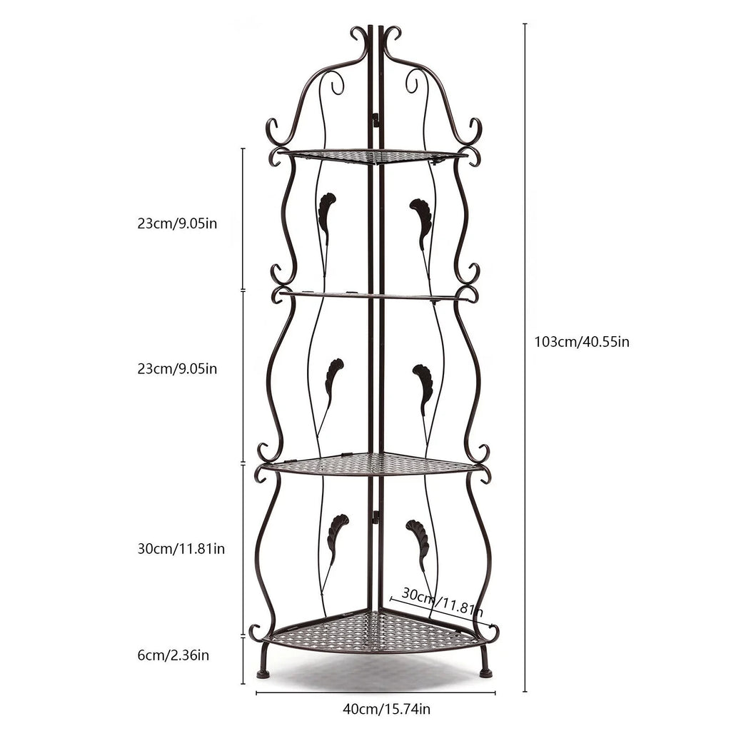 4-Tier Balcony Plant Pot Rack Corner Storage Shelf Folding Flower Stand