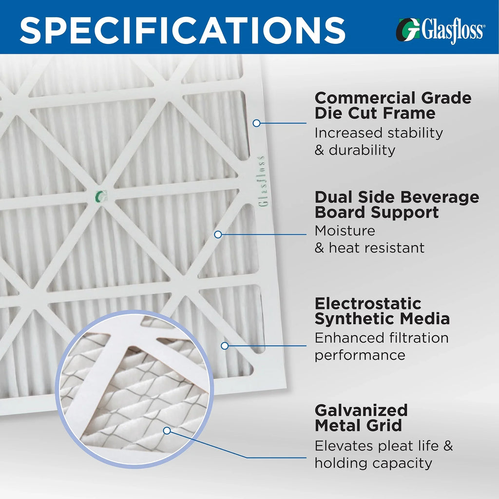 Glasfloss ZL 24x24x1 MERV 10 Pleated AC Furnace Air Filters. Box of 4. Exact Size: 23-3/8 x 23-3/8 x 7/8