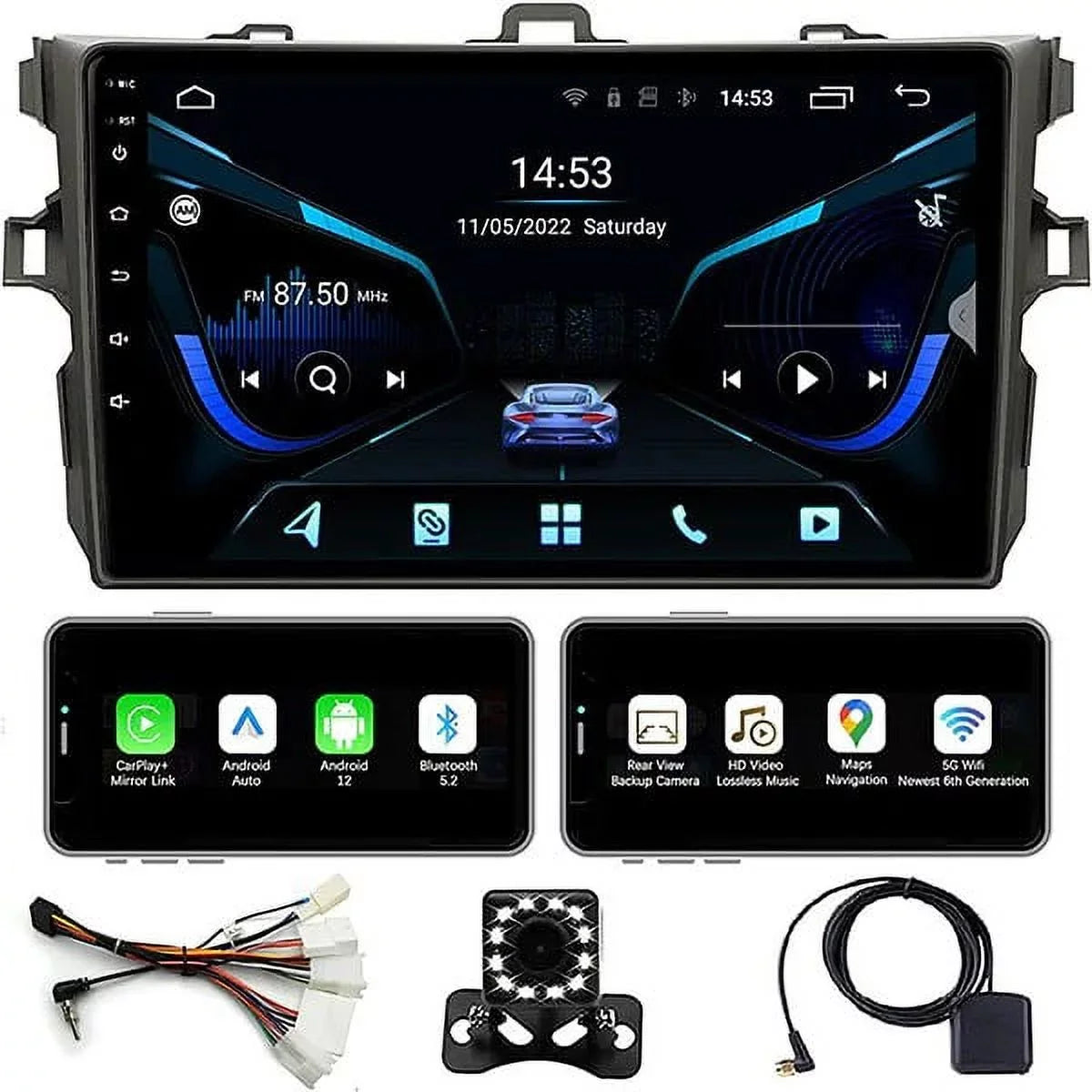 Binize Android 12 Car Stereo for Toyota Corolla 08-12 Compatible with Wireless CarPlay&Android Auto,Touch Monitor Car Radio Support Bluetooth, GPS Navigation, FM&AM, Backup Camera