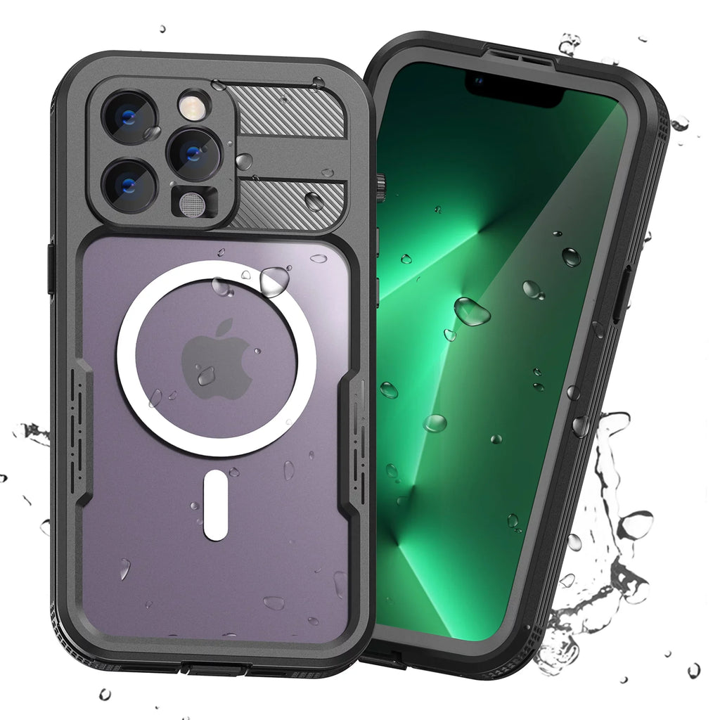 for iPhone 14 Pro Max 6.7" Case Fluid Built-in 6H Display Protector [Real 360][IP68 Fluid Military Dropproof][Dustproof][Compatible with MagSafe] for iPhone 14 Pro Max - Black
