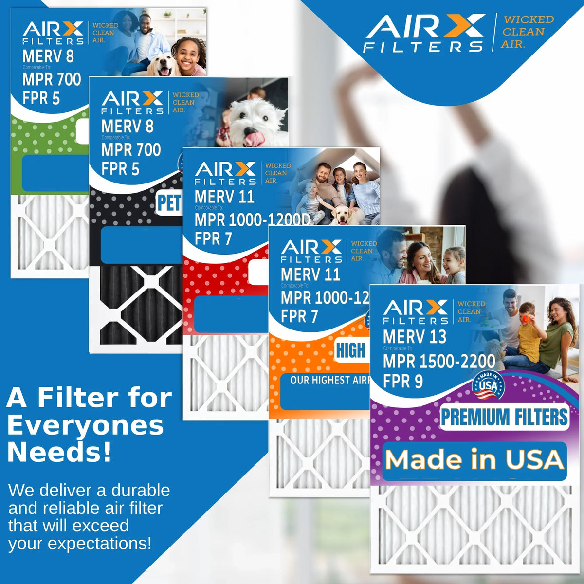 16x25x5 Air Filter MERV 8 Comparable to MPR 700 & FPR 5 Compatible with Field Controls # 46585900 Premium USA Made 16x25x5 Furnace Filter 2 Pack by AIRX FILTERS WICKED CLEAN AIR.